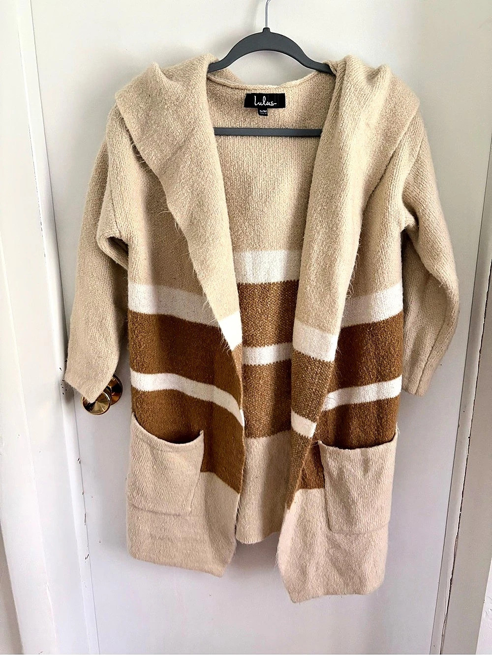 Lulu's Color Block Hooded Cardigan Brown & Beige Size S/M